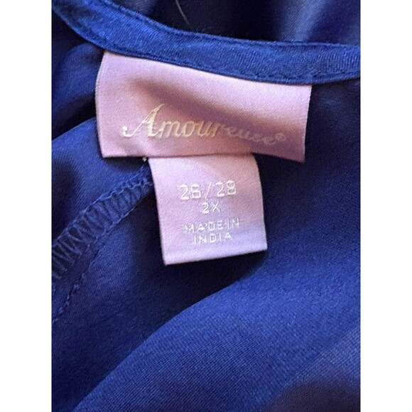 Amoureuse Plus Size Satin Long Peignoir Set Nightgown Robe Royal Blue 26/28 2X - Picture 6 of 7